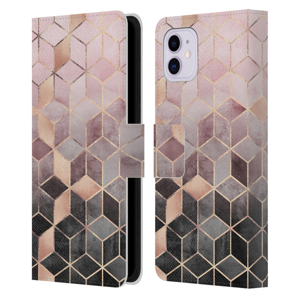 Elisabeth Fredriksson Cubes Collection Pink And Grey Gradient Leather Book Wallet Case Cover For Apple iPhone 11