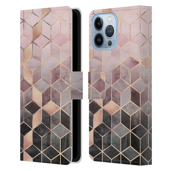 Elisabeth Fredriksson Cubes Collection Pink And Grey Gradient Leather Book Wallet Case Cover For Apple iPhone 13 Pro Max