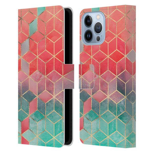Elisabeth Fredriksson Cubes Collection Rose And Turquoise Leather Book Wallet Case Cover For Apple iPhone 13 Pro Max