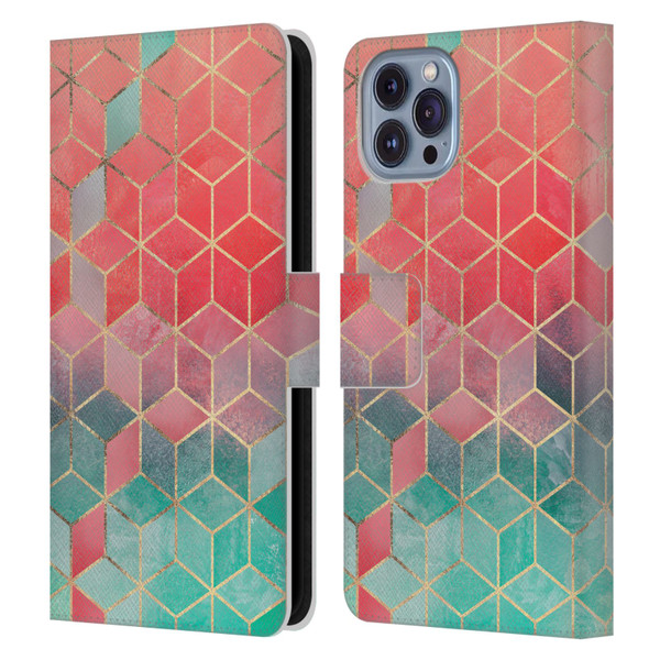 Elisabeth Fredriksson Cubes Collection Rose And Turquoise Leather Book Wallet Case Cover For Apple iPhone 14