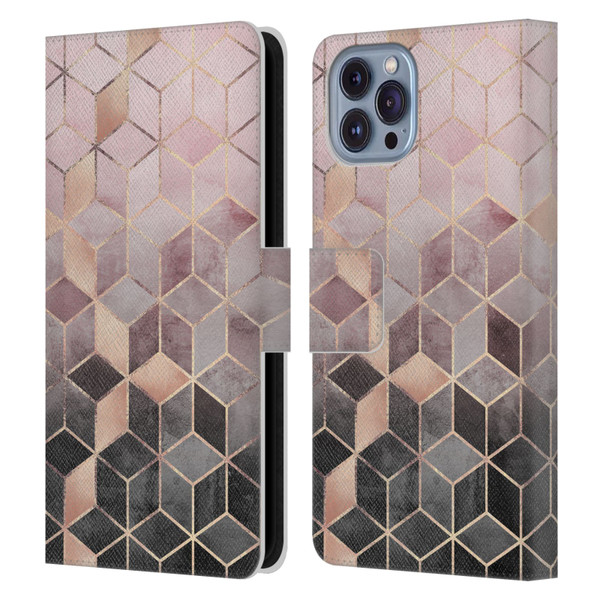 Elisabeth Fredriksson Cubes Collection Pink And Grey Gradient Leather Book Wallet Case Cover For Apple iPhone 14