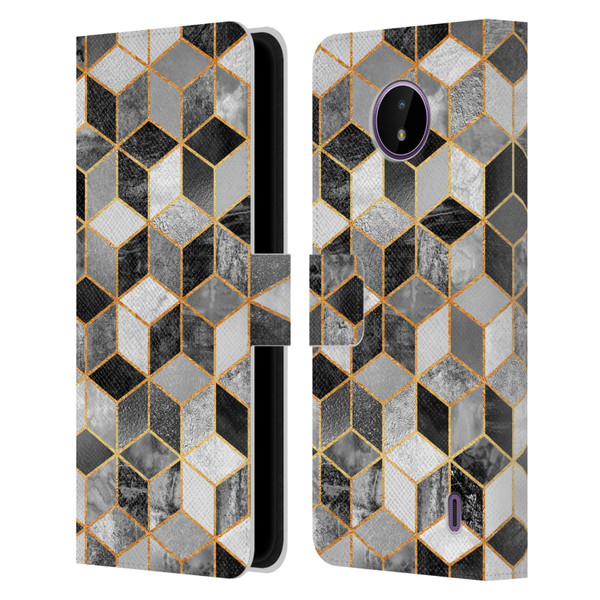 Elisabeth Fredriksson Cubes Collection Black And White Leather Book Wallet Case Cover For Nokia C10 / C20