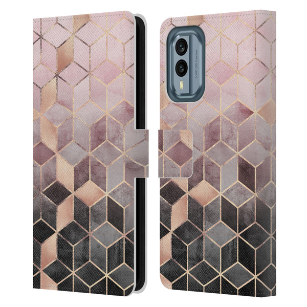 Elisabeth Fredriksson Cubes Collection Pink And Grey Gradient Leather Book Wallet Case Cover For Nokia X30