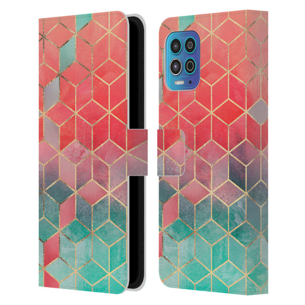 Elisabeth Fredriksson Cubes Collection Rose And Turquoise Leather Book Wallet Case Cover For Motorola Moto G100