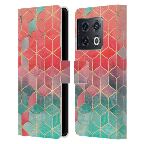 Elisabeth Fredriksson Cubes Collection Rose And Turquoise Leather Book Wallet Case Cover For OnePlus 10 Pro