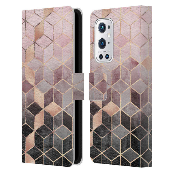 Elisabeth Fredriksson Cubes Collection Pink And Grey Gradient Leather Book Wallet Case Cover For OnePlus 9 Pro