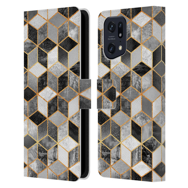 Elisabeth Fredriksson Cubes Collection Black And White Leather Book Wallet Case Cover For OPPO Find X5