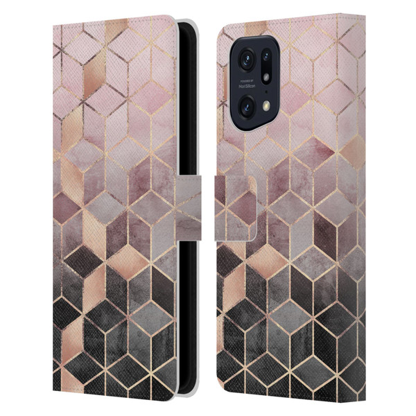 Elisabeth Fredriksson Cubes Collection Pink And Grey Gradient Leather Book Wallet Case Cover For OPPO Find X5