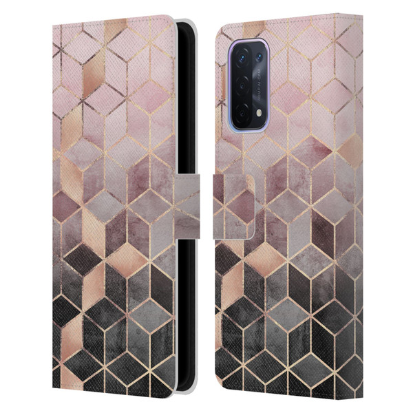 Elisabeth Fredriksson Cubes Collection Pink And Grey Gradient Leather Book Wallet Case Cover For OPPO A54 5G