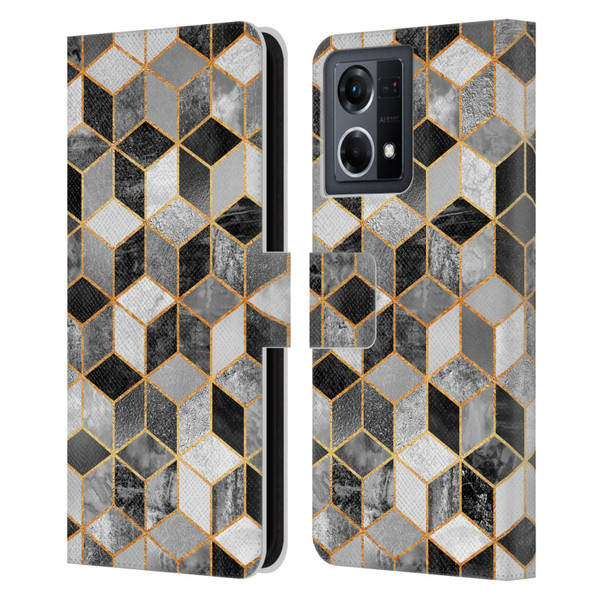 Elisabeth Fredriksson Cubes Collection Black And White Leather Book Wallet Case Cover For OPPO Reno8 4G