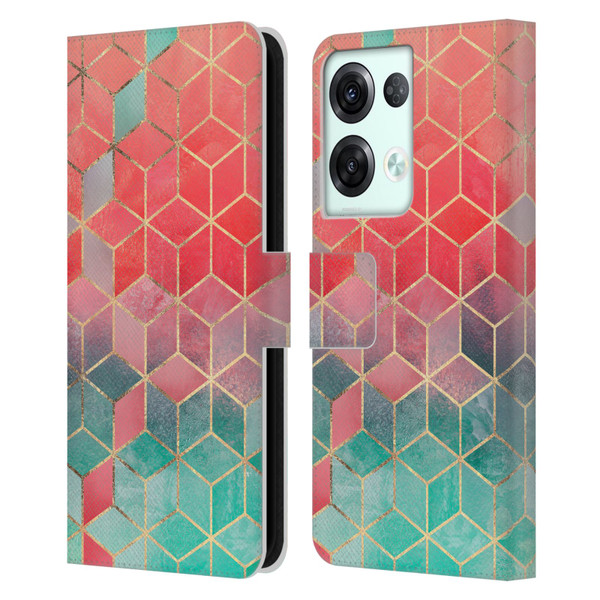 Elisabeth Fredriksson Cubes Collection Rose And Turquoise Leather Book Wallet Case Cover For OPPO Reno8 Pro