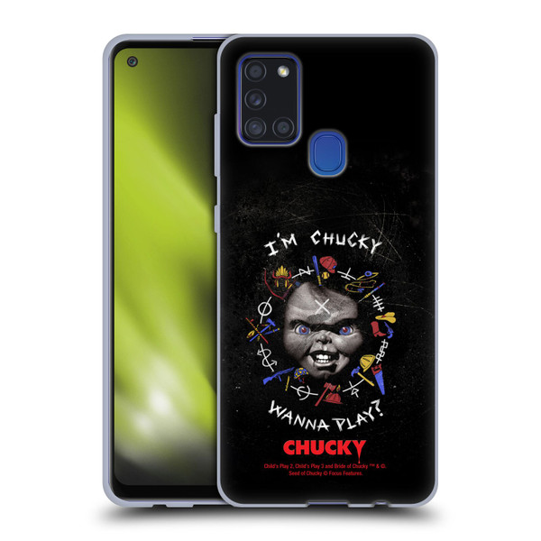 Child's Play Key Art Wanna Play Grunge Soft Gel Case for Samsung Galaxy A21s (2020)