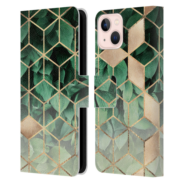 Elisabeth Fredriksson Sparkles Leaves And Cubes Leather Book Wallet Case Cover For Apple iPhone 13