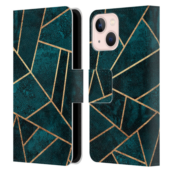 Elisabeth Fredriksson Sparkles Deep Teal Stone Leather Book Wallet Case Cover For Apple iPhone 13 Mini