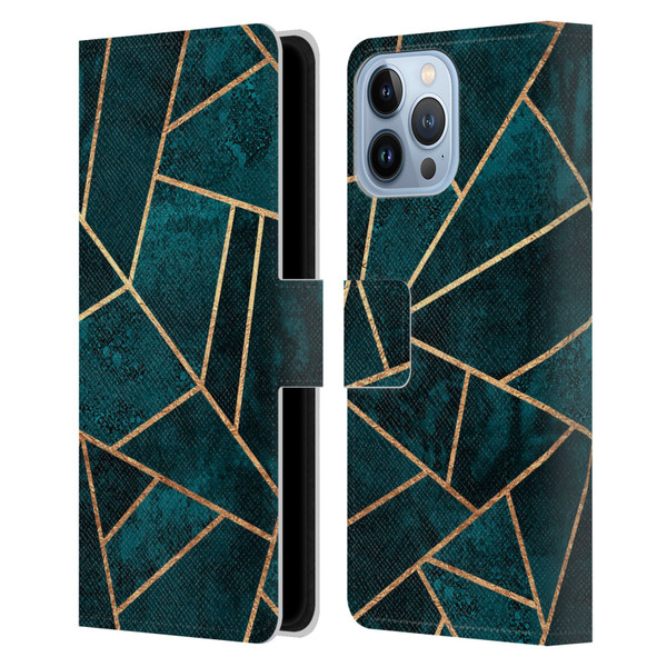 Elisabeth Fredriksson Sparkles Deep Teal Stone Leather Book Wallet Case Cover For Apple iPhone 13 Pro Max