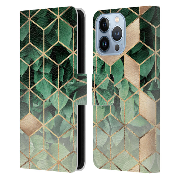 Elisabeth Fredriksson Sparkles Leaves And Cubes Leather Book Wallet Case Cover For Apple iPhone 13 Pro