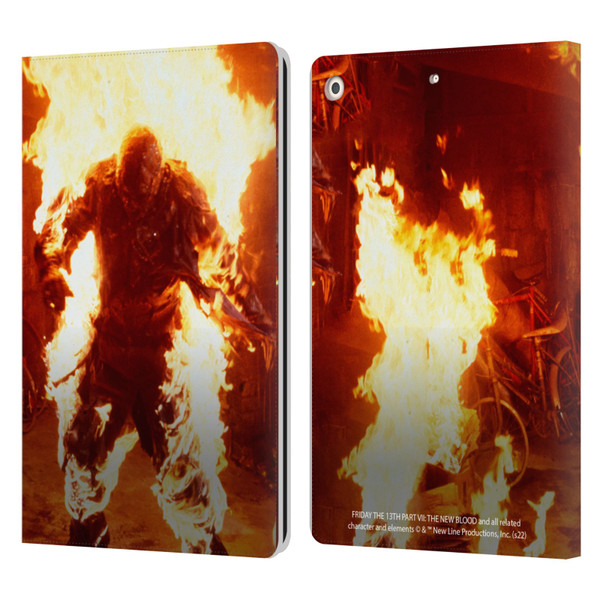 Friday the 13th Part VII The New Blood Graphics Jason Voorhees On Fire Leather Book Wallet Case Cover For Apple iPad 10.2 2019/2020/2021