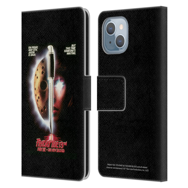 Friday the 13th Part VII The New Blood Graphics Key Art Leather Book Wallet Case Cover For Apple iPhone 14