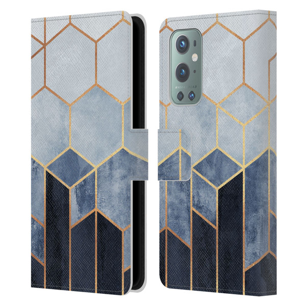 Elisabeth Fredriksson Sparkles Soft Blue Hexagons Leather Book Wallet Case Cover For OnePlus 9