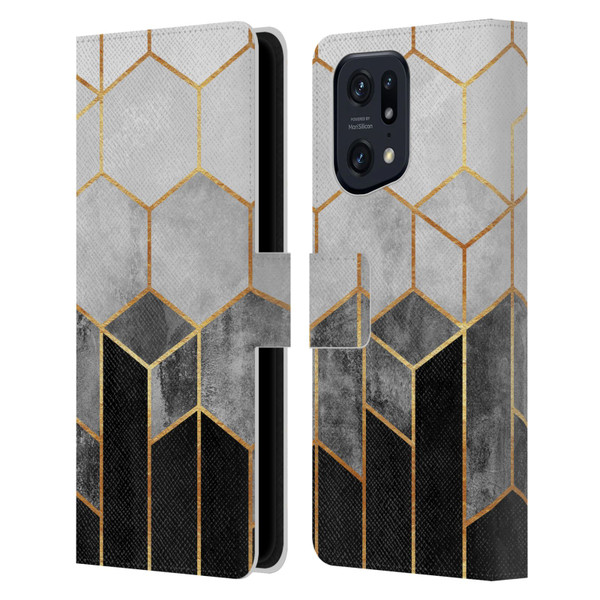 Elisabeth Fredriksson Sparkles Charcoal Hexagons Leather Book Wallet Case Cover For OPPO Find X5 Pro