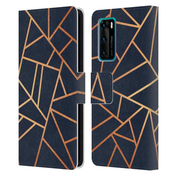 Elisabeth Fredriksson Stone Collection Copper And Midnight Navy Leather Book Wallet Case Cover For Huawei P40 5G