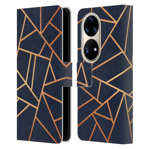 Elisabeth Fredriksson Stone Collection Copper And Midnight Navy Leather Book Wallet Case Cover For Huawei P50 Pro