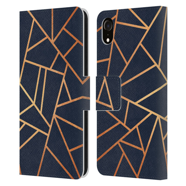 Elisabeth Fredriksson Stone Collection Copper And Midnight Navy Leather Book Wallet Case Cover For Apple iPhone XR