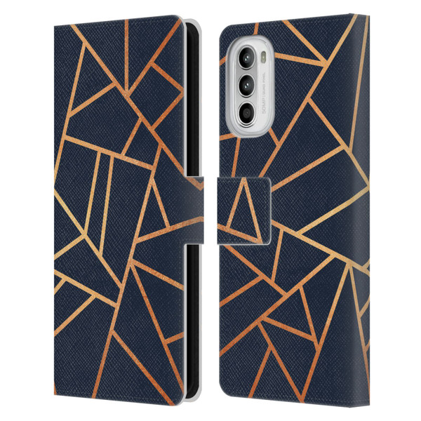 Elisabeth Fredriksson Stone Collection Copper And Midnight Navy Leather Book Wallet Case Cover For Motorola Moto G52