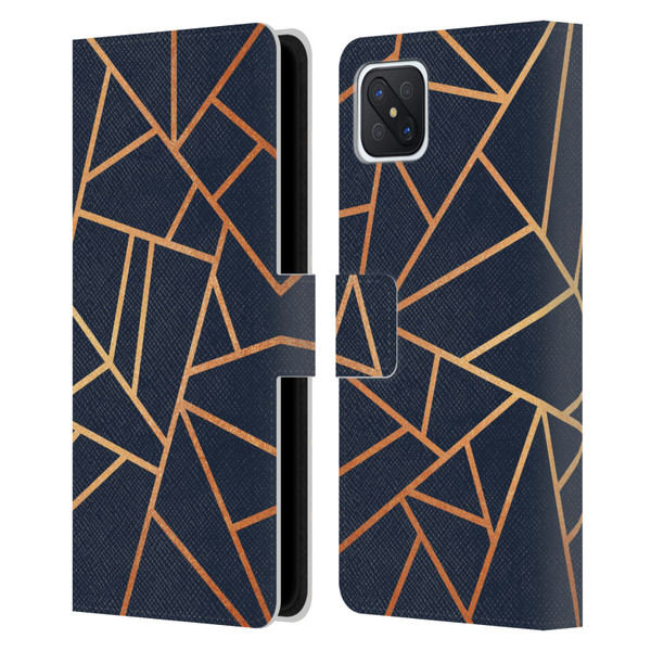 Elisabeth Fredriksson Stone Collection Copper And Midnight Navy Leather Book Wallet Case Cover For OPPO Reno4 Z 5G