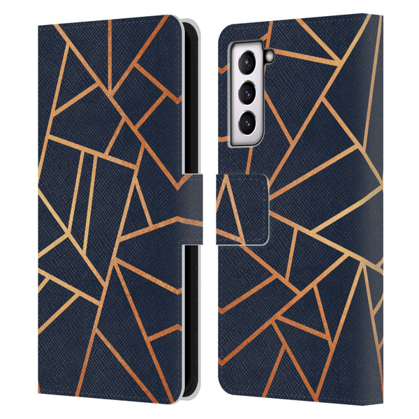 Elisabeth Fredriksson Stone Collection Copper And Midnight Navy Leather Book Wallet Case Cover For Samsung Galaxy S21 5G