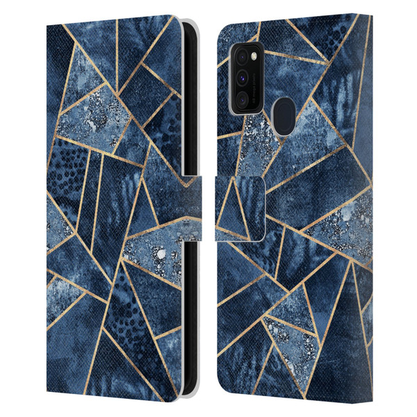 Elisabeth Fredriksson Stone Collection Blue Leather Book Wallet Case Cover For Samsung Galaxy M30s (2019)/M21 (2020)