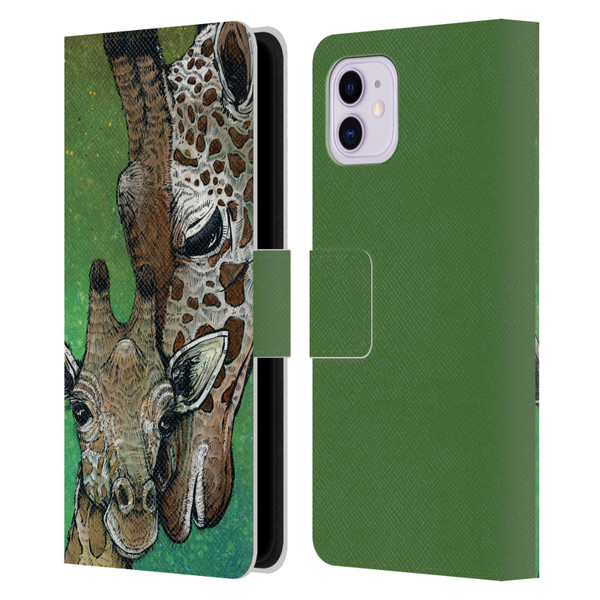 David Lozeau Colourful Art Giraffe Leather Book Wallet Case Cover For Apple iPhone 11