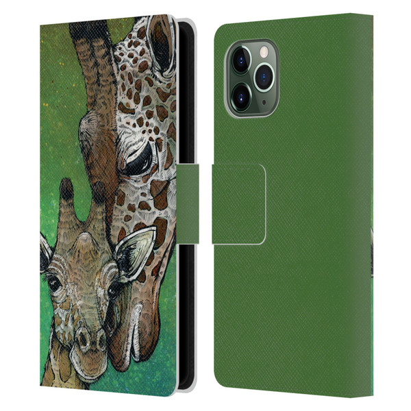 David Lozeau Colourful Art Giraffe Leather Book Wallet Case Cover For Apple iPhone 11 Pro