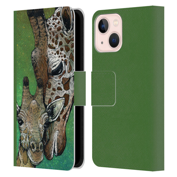 David Lozeau Colourful Art Giraffe Leather Book Wallet Case Cover For Apple iPhone 13 Mini