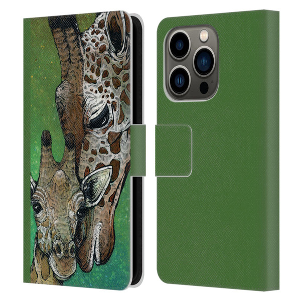 David Lozeau Colourful Art Giraffe Leather Book Wallet Case Cover For Apple iPhone 14 Pro