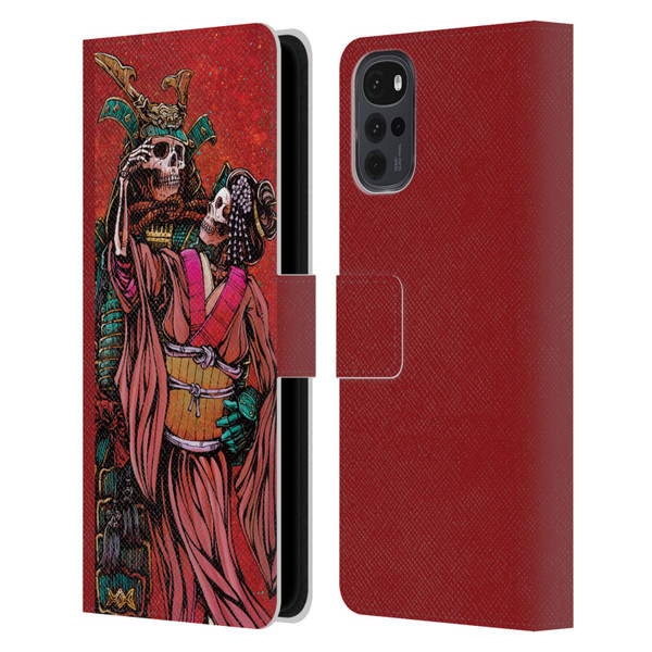 David Lozeau Colourful Art Samurai And Geisha Leather Book Wallet Case Cover For Motorola Moto G22