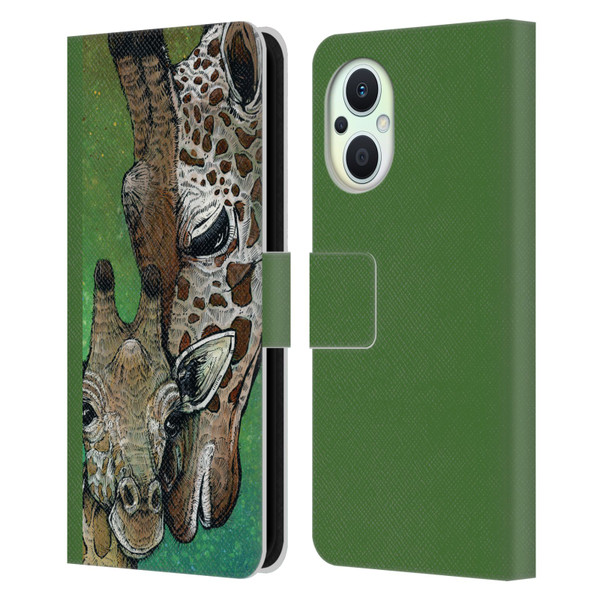 David Lozeau Colourful Art Giraffe Leather Book Wallet Case Cover For OPPO Reno8 Lite