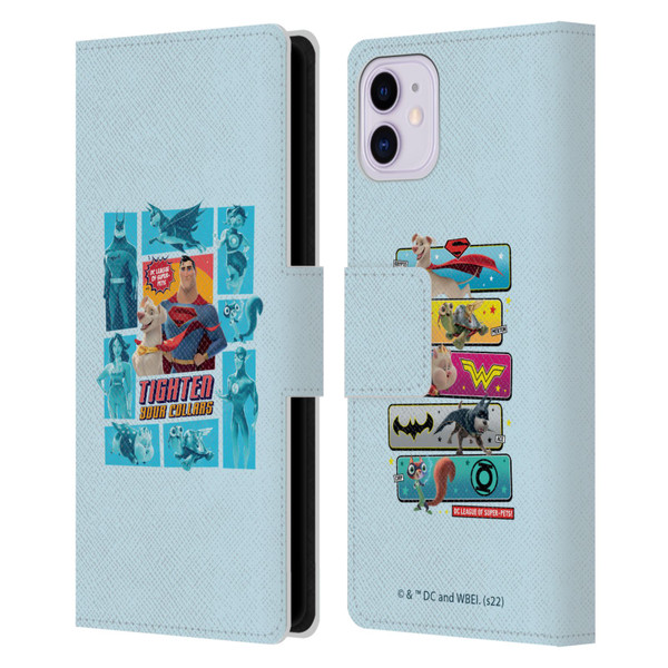 DC League Of Super Pets Graphics Tighten Your Collars Leather Book Wallet Case Cover For Apple iPhone 11