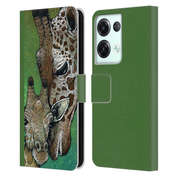 David Lozeau Colourful Art Giraffe Leather Book Wallet Case Cover For OPPO Reno8 Pro