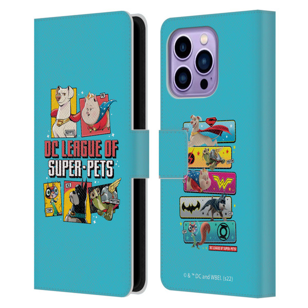 DC League Of Super Pets Graphics Characters 2 Leather Book Wallet Case Cover For Apple iPhone 14 Pro Max