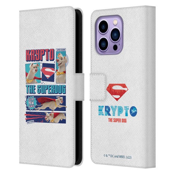 DC League Of Super Pets Graphics Krypto The Superdog Leather Book Wallet Case Cover For Apple iPhone 14 Pro Max