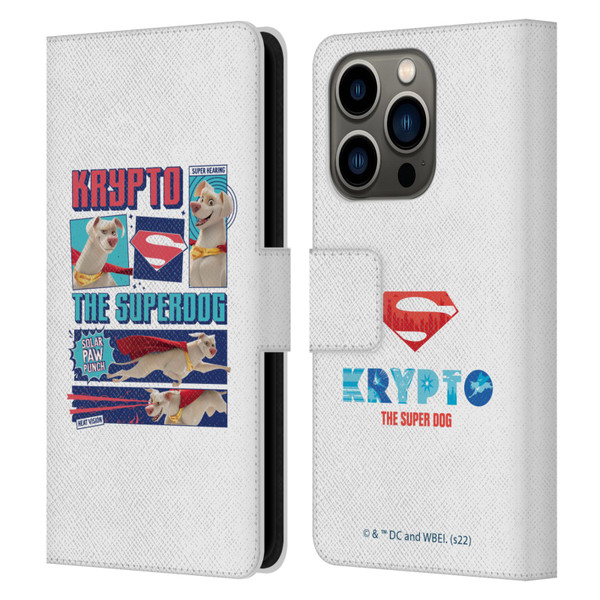 DC League Of Super Pets Graphics Krypto The Superdog Leather Book Wallet Case Cover For Apple iPhone 14 Pro