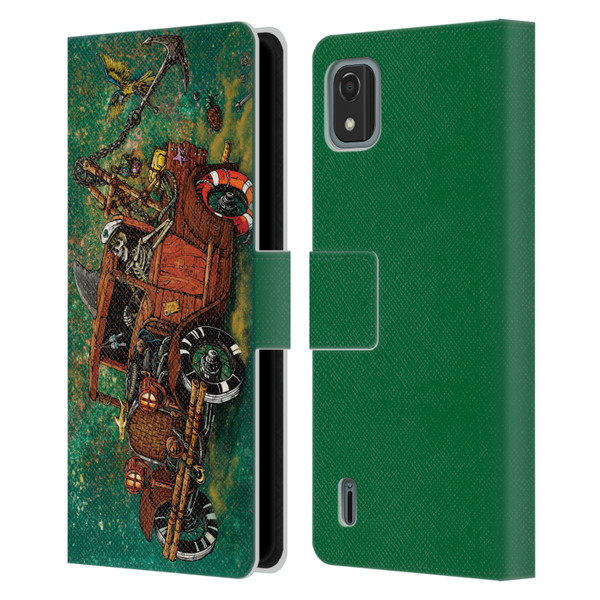 David Lozeau Skeleton Grunge Tiki Towing Leather Book Wallet Case Cover For Nokia C2 2nd Edition