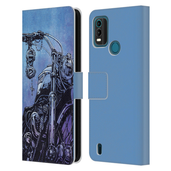 David Lozeau Skeleton Grunge Motorcycle Leather Book Wallet Case Cover For Nokia G11 Plus