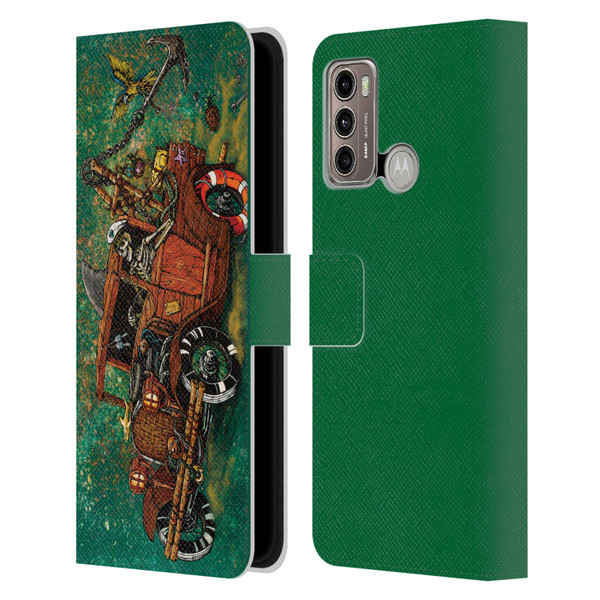 David Lozeau Skeleton Grunge Tiki Towing Leather Book Wallet Case Cover For Motorola Moto G60 / Moto G40 Fusion