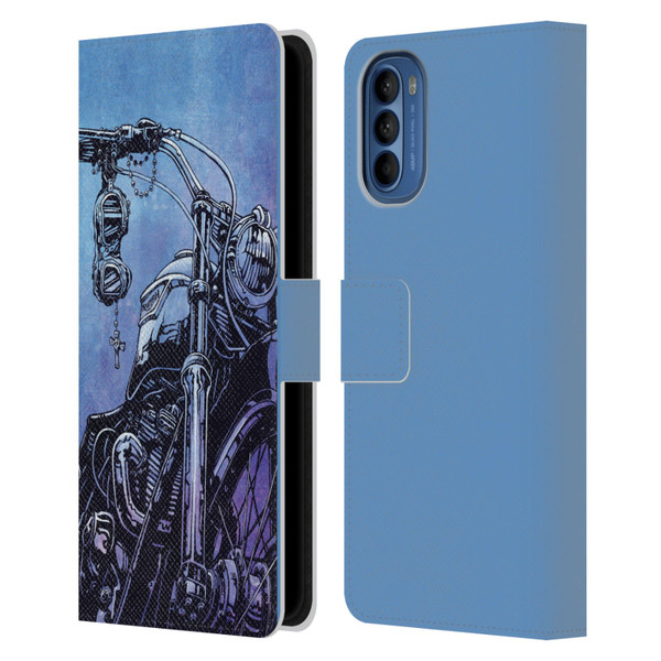 David Lozeau Skeleton Grunge Motorcycle Leather Book Wallet Case Cover For Motorola Moto G41