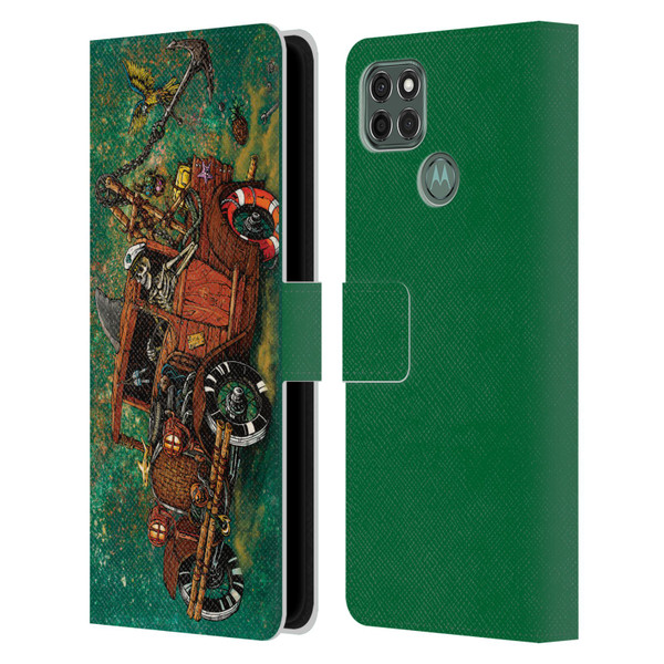 David Lozeau Skeleton Grunge Tiki Towing Leather Book Wallet Case Cover For Motorola Moto G9 Power