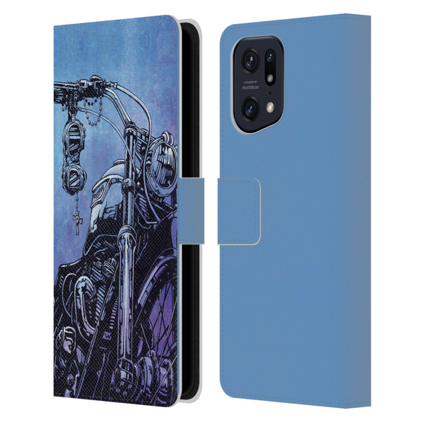 David Lozeau Skeleton Grunge Motorcycle Leather Book Wallet Case Cover For OPPO Find X5