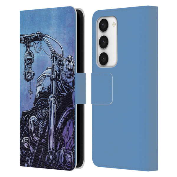 David Lozeau Skeleton Grunge Motorcycle Leather Book Wallet Case Cover For Samsung Galaxy S23 5G