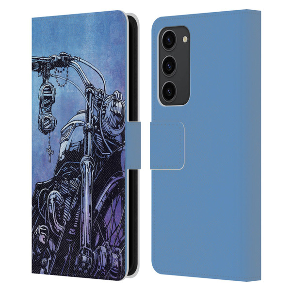 David Lozeau Skeleton Grunge Motorcycle Leather Book Wallet Case Cover For Samsung Galaxy S23+ 5G